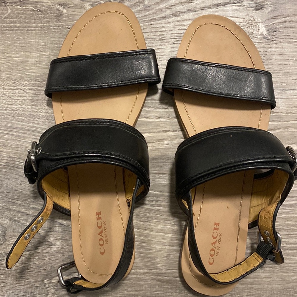 Coach black leather sandals